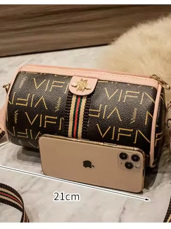 Monogram Barrel Crossbody Bag Letter Print Bee Gold Hardware 4 colors-NIP - Picture 9 of 16